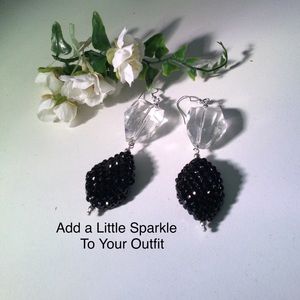 Summer Special🌺 Crystal Style Earrings with Black Sparkle Beads.  Bling